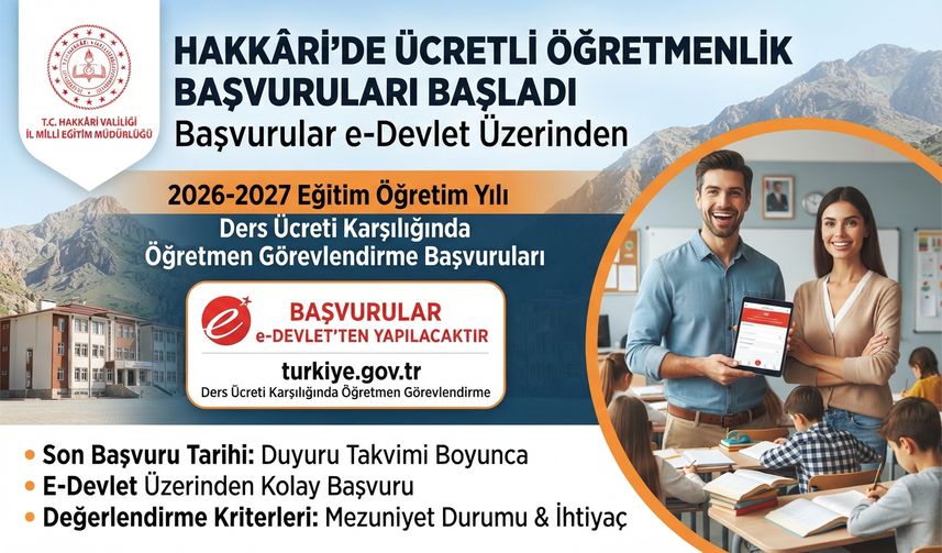 Hakkari’de ücretli öğretmenlik başvuruları başladı